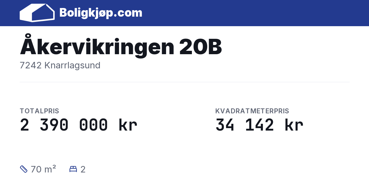 Åkervikringen 20B, 7242 Knarrlagsund - totalpris og kvadratmeterpris fra Boligkjøp.com