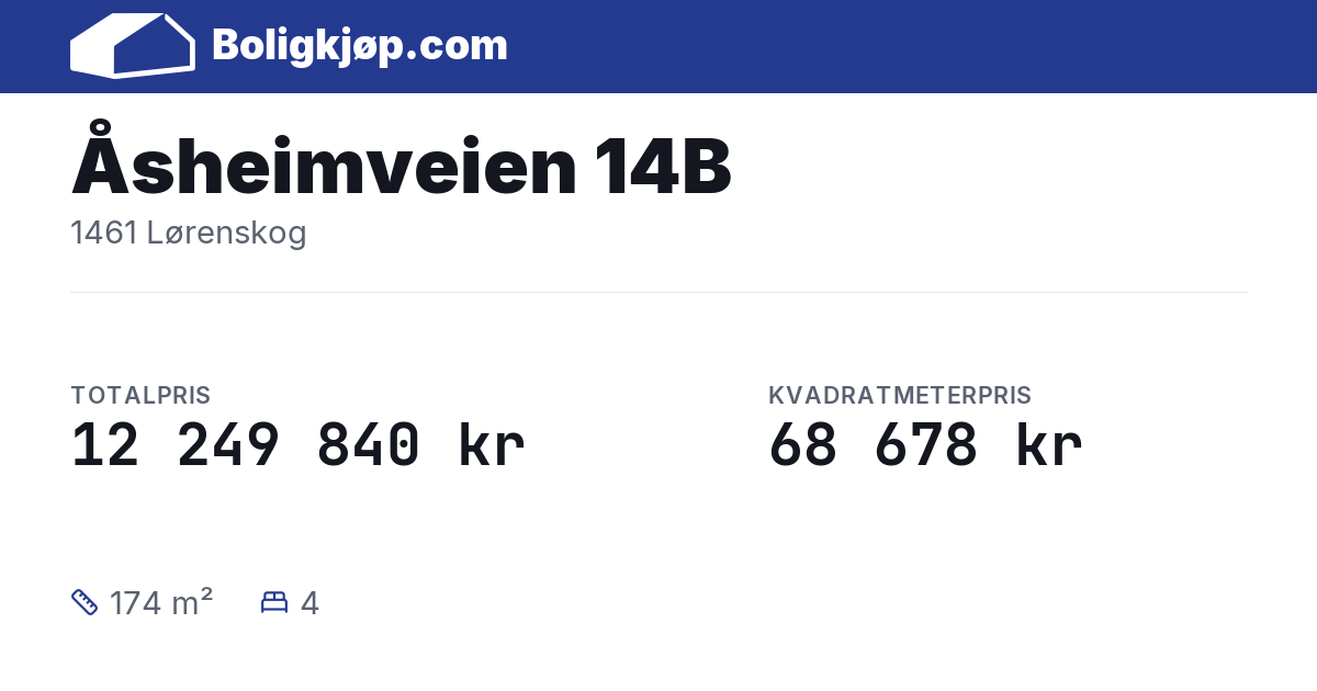 Åsheimveien 14B, 1461 Lørenskog - totalpris og kvadratmeterpris fra Boligkjøp.com