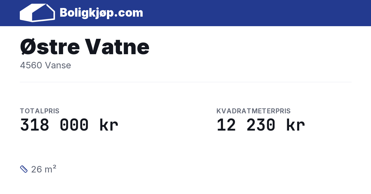 Østre Vatne, 4560 Vanse - totalpris og kvadratmeterpris fra Boligkjøp.com