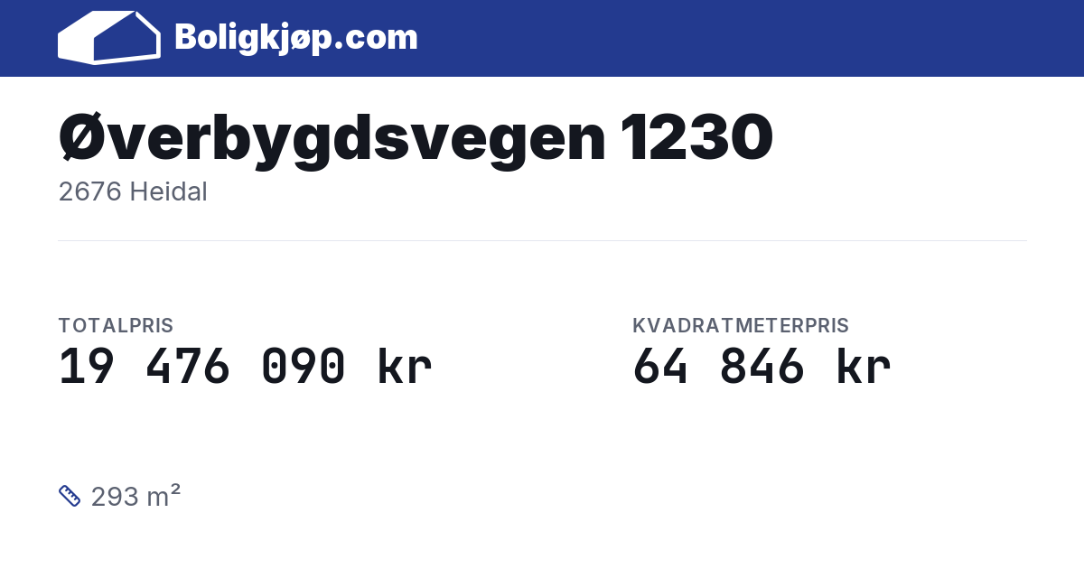 Øverbygdsvegen 1230, 2676 Heidal - totalpris og kvadratmeterpris fra Boligkjøp.com