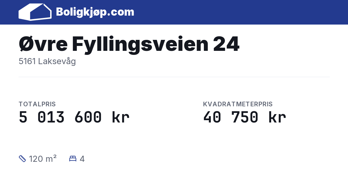 Øvre Fyllingsveien 24, 5161 Laksevåg - totalpris og kvadratmeterpris fra Boligkjøp.com