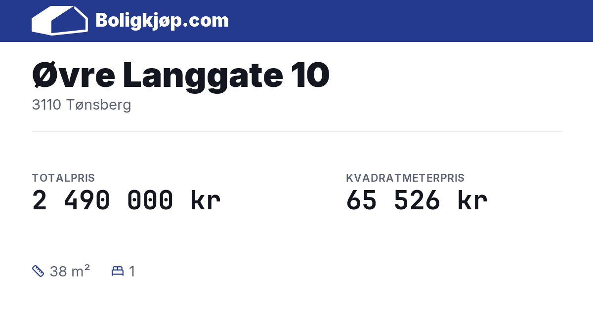 Øvre Langgate 10, 3110 Tønsberg - totalpris og kvadratmeterpris fra Boligkjøp.com