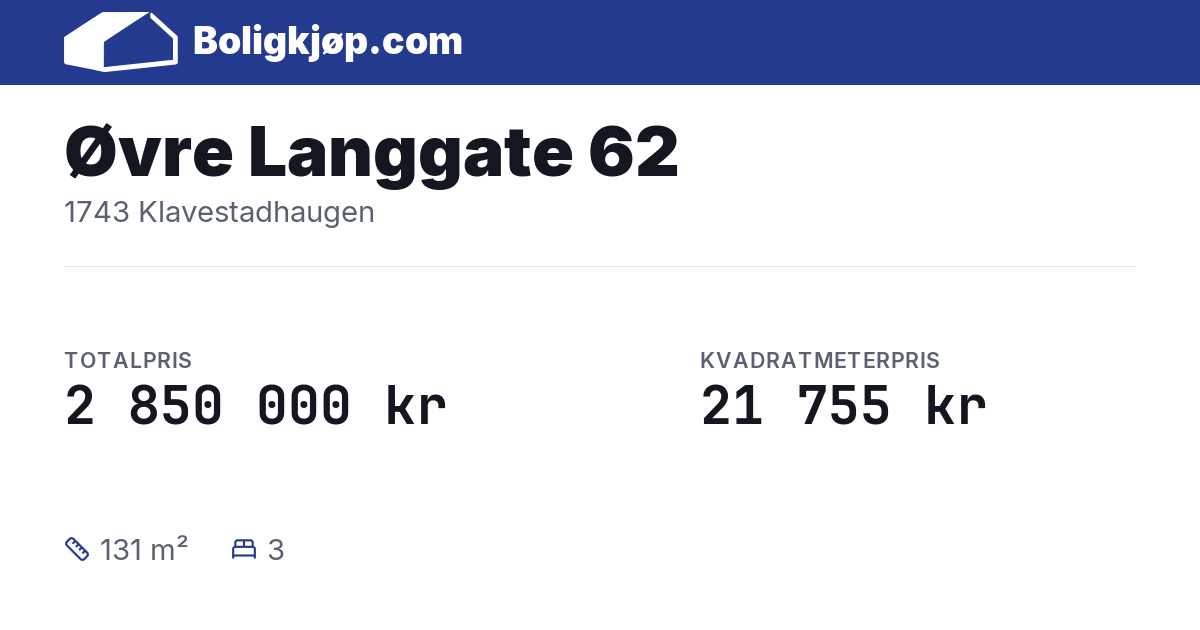 Øvre Langgate 62, 1743 Klavestadhaugen - totalpris og kvadratmeterpris fra Boligkjøp.com