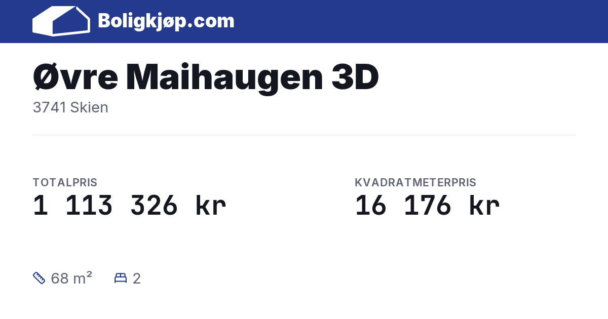 Øvre Maihaugen 3D, 3741 Skien - totalpris og kvadratmeterpris fra Boligkjøp.com