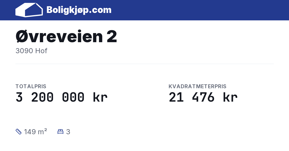 Øvreveien 2, 3090 Hof - totalpris og kvadratmeterpris fra Boligkjøp.com