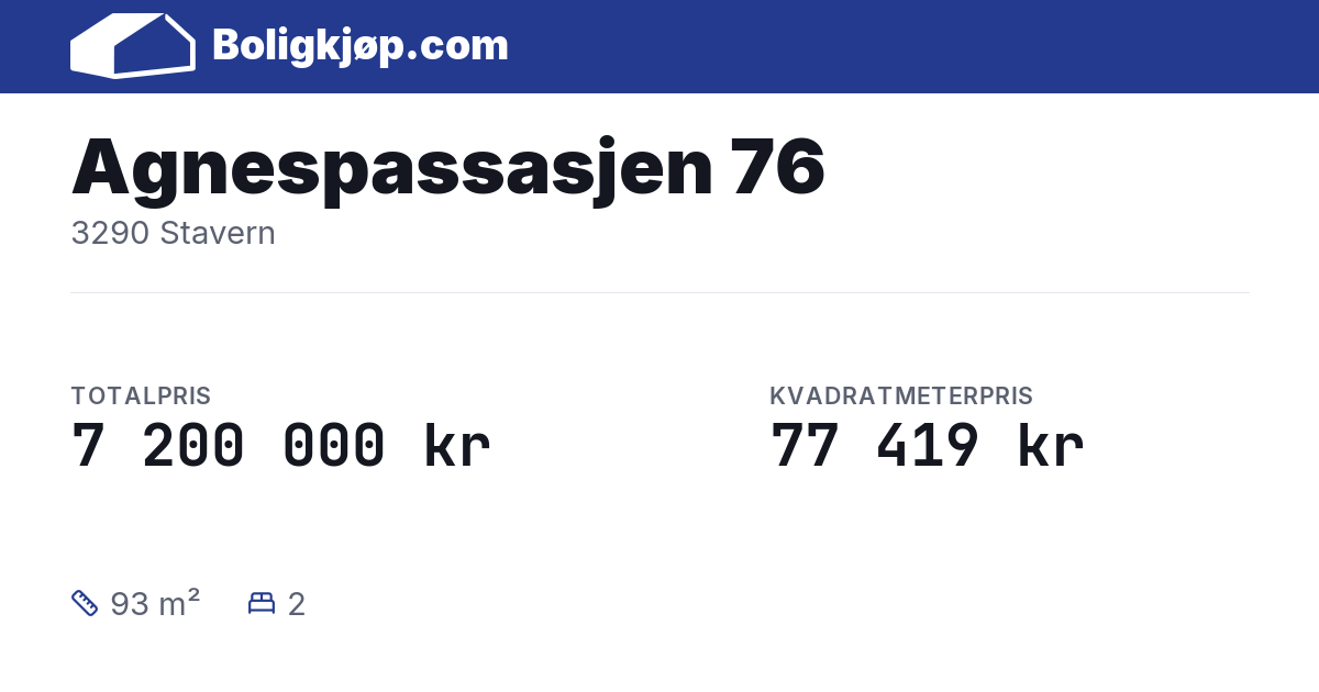 Agnespassasjen 76, 3290 Stavern - totalpris og kvadratmeterpris fra Boligkjøp.com