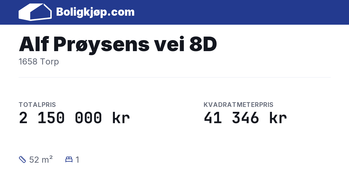 Alf Prøysens vei 8D, 1658 Torp - totalpris og kvadratmeterpris fra Boligkjøp.com