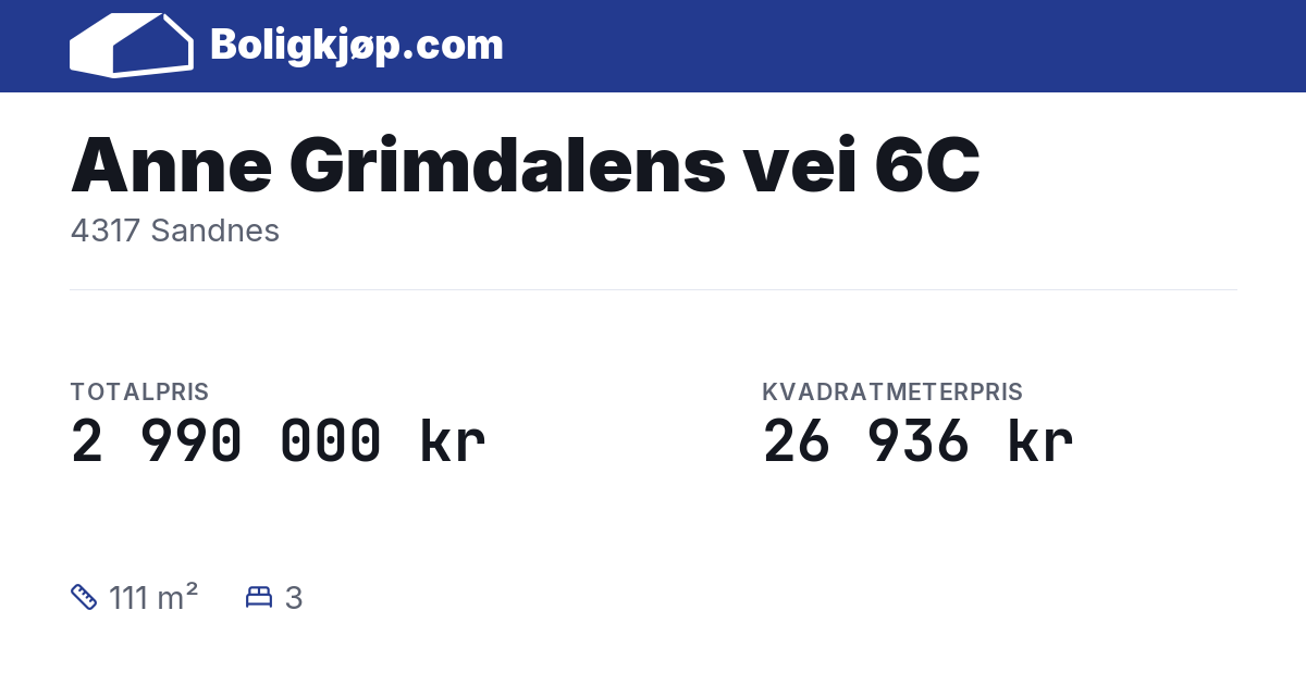Anne Grimdalens vei 6C, 4317 Sandnes - totalpris og kvadratmeterpris fra Boligkjøp.com
