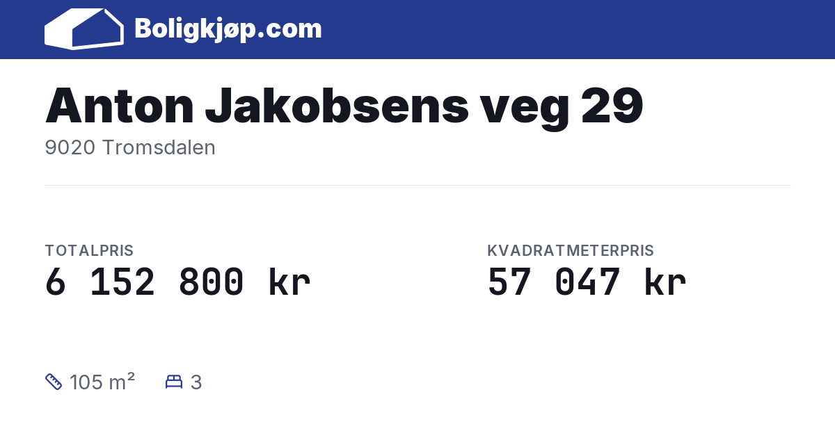 Anton Jakobsens veg 29, 9020 Tromsdalen - totalpris og kvadratmeterpris fra Boligkjøp.com