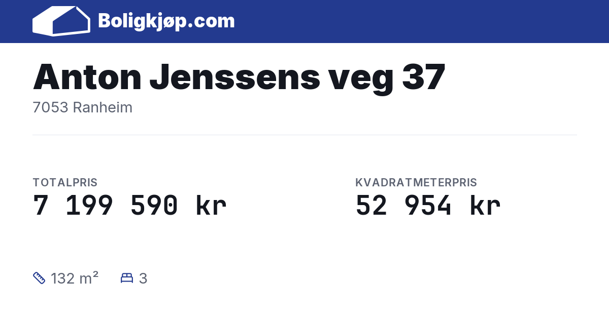 Anton Jenssens veg 37, 7053 Ranheim - totalpris og kvadratmeterpris fra Boligkjøp.com