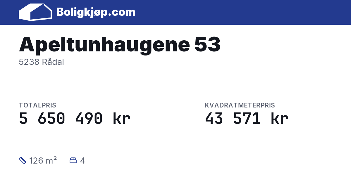 Apeltunhaugene 53, 5238 Rådal - totalpris og kvadratmeterpris fra Boligkjøp.com