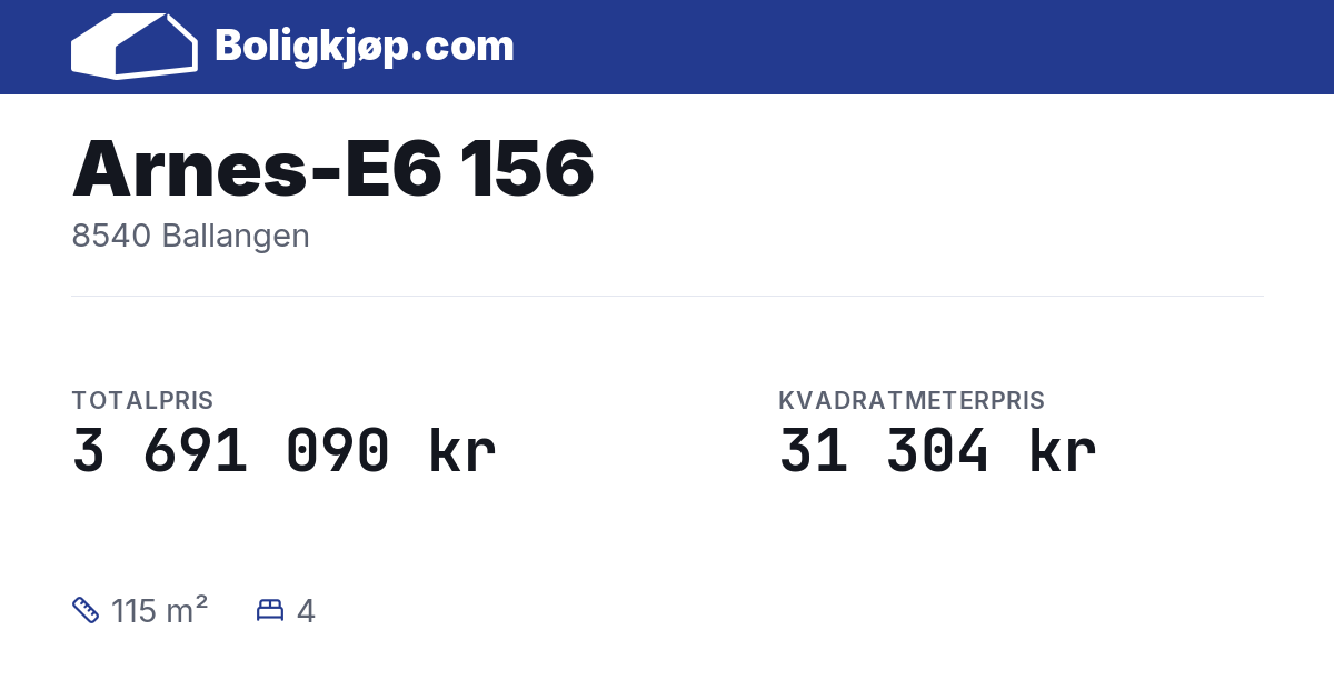 Arnes-E6 156, 8540 Ballangen - totalpris og kvadratmeterpris fra Boligkjøp.com