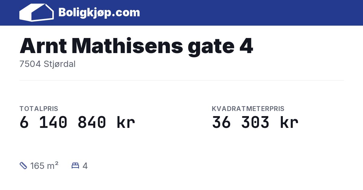 Arnt Mathisens gate 4, 7504 Stjørdal - totalpris og kvadratmeterpris fra Boligkjøp.com