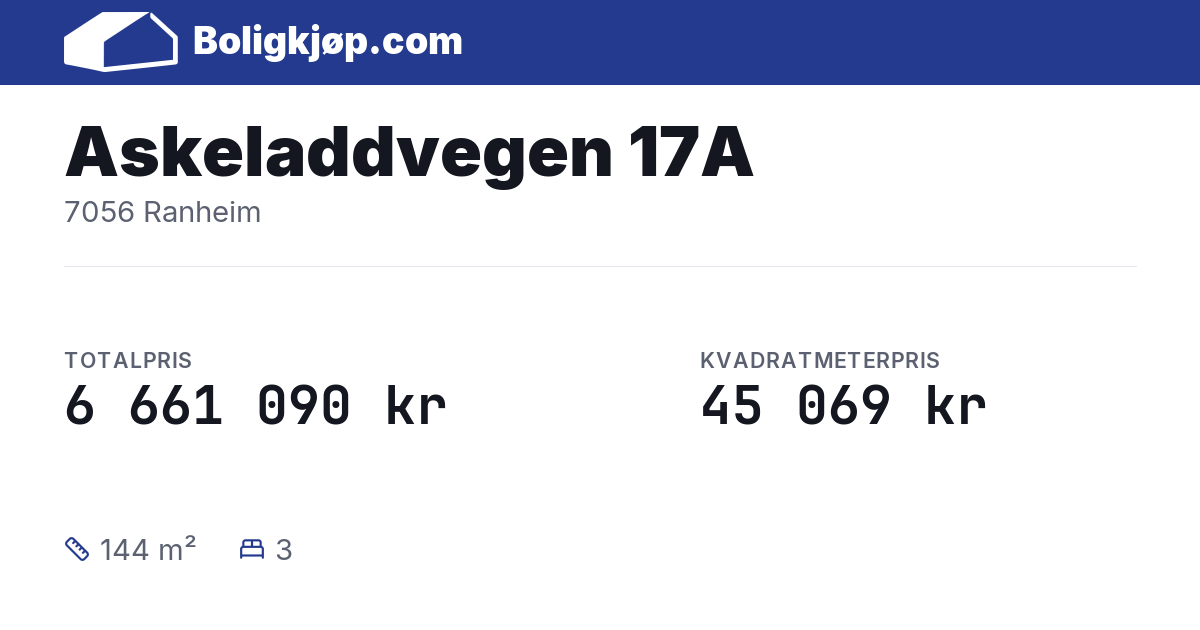 Askeladdvegen 17A, 7056 Ranheim - totalpris og kvadratmeterpris fra Boligkjøp.com