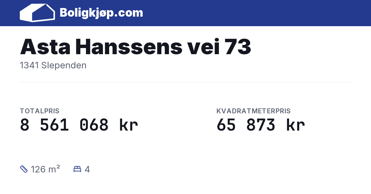 Asta Hanssens vei 73, 1341 Slependen - totalpris og kvadratmeterpris fra Boligkjøp.com