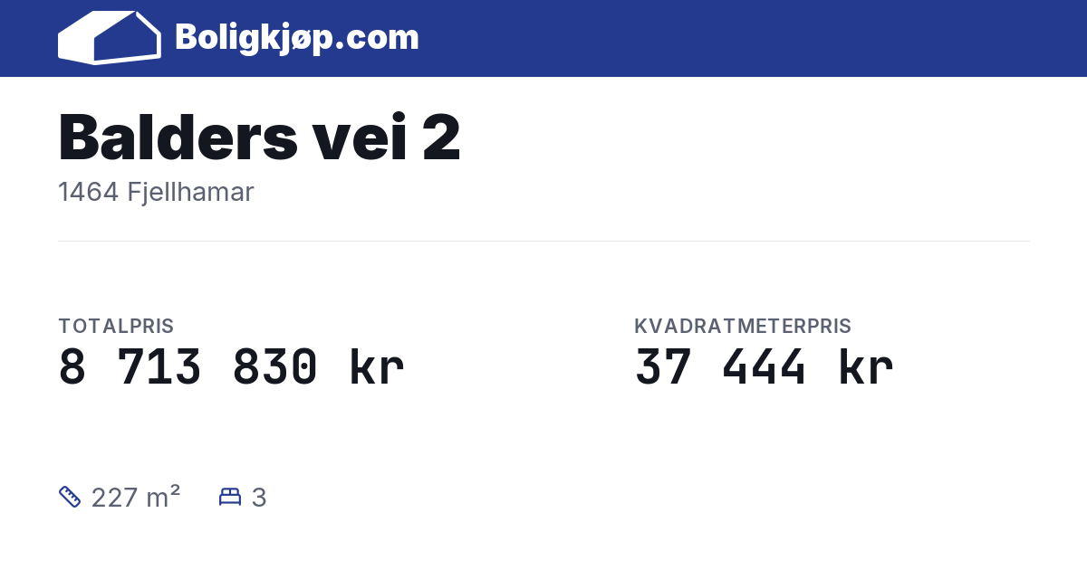 Balders vei 2, 1464 Fjellhamar - totalpris og kvadratmeterpris fra Boligkjøp.com