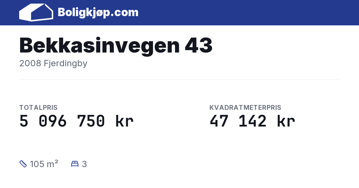 Bekkasinvegen 43, 2008 Fjerdingby - totalpris og kvadratmeterpris fra Boligkjøp.com