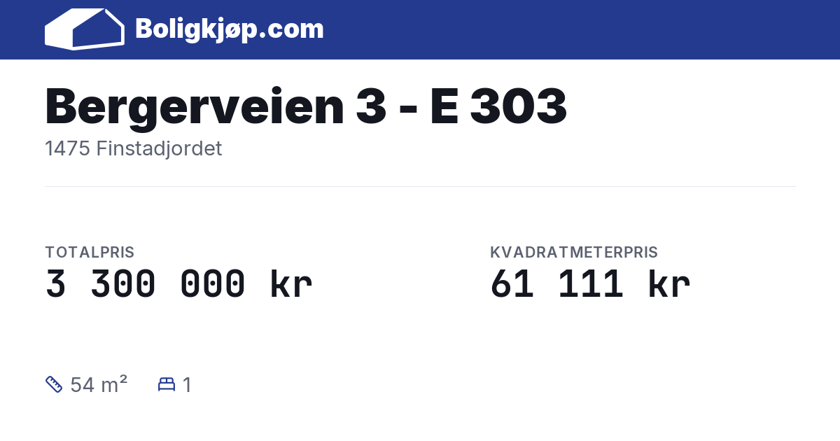 Bergerveien 3 - E 303, 1475 Finstadjordet - totalpris og kvadratmeterpris fra Boligkjøp.com