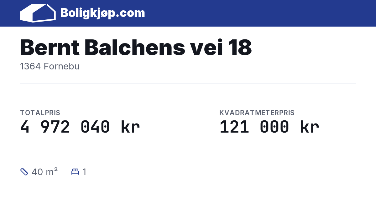 Bernt Balchens vei 18, 1364 Fornebu - totalpris og kvadratmeterpris fra Boligkjøp.com