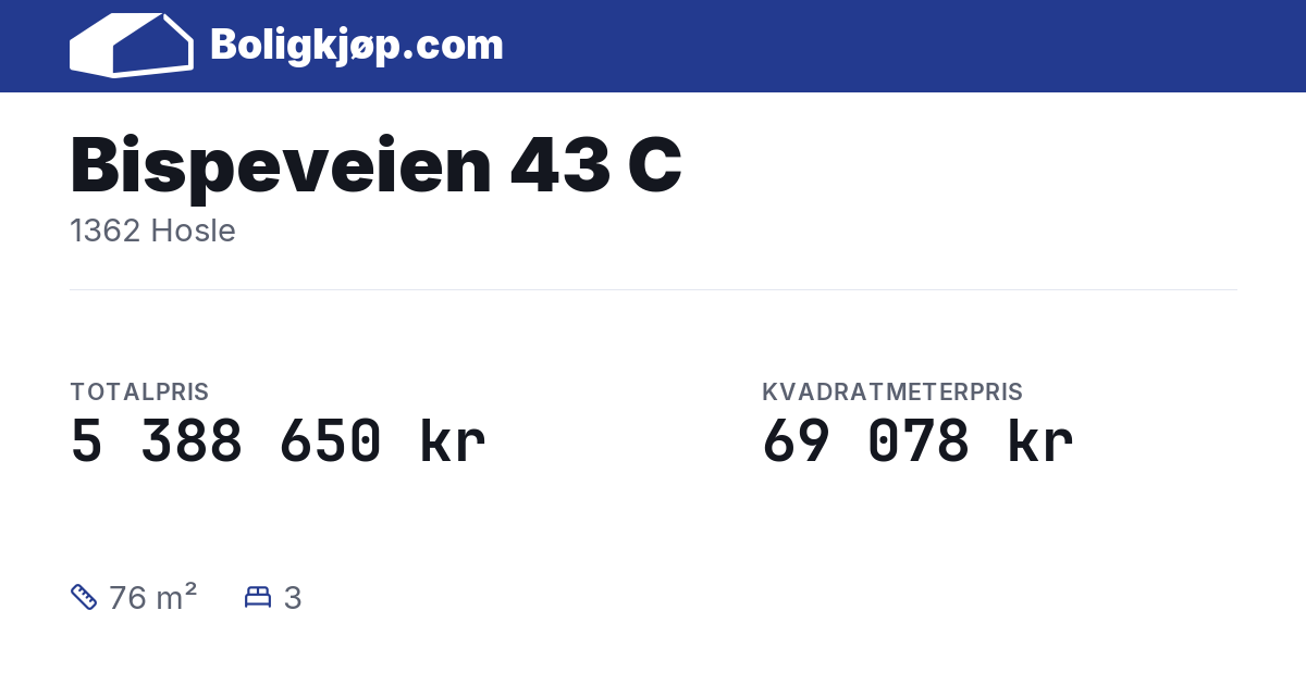Bispeveien 43 C, 1362 Hosle - totalpris og kvadratmeterpris fra Boligkjøp.com