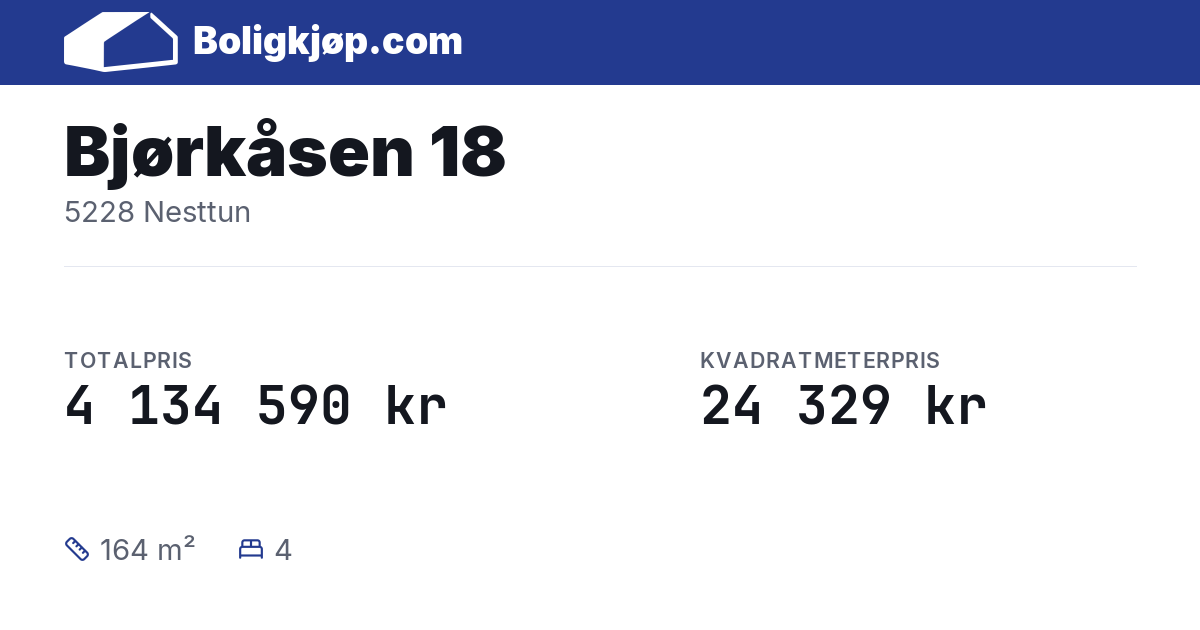 Bjørkåsen 18, 5228 Nesttun - totalpris og kvadratmeterpris fra Boligkjøp.com