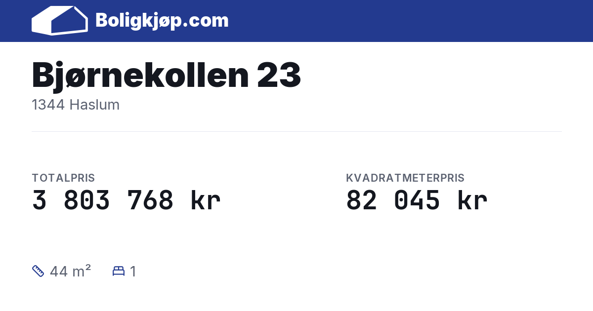 Bjørnekollen 23, 1344 Haslum - totalpris og kvadratmeterpris fra Boligkjøp.com