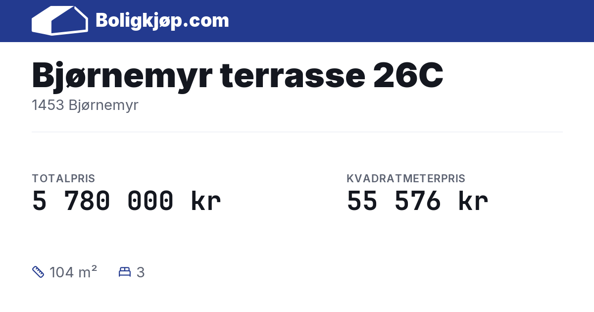 Bjørnemyr terrasse 26C, 1453 Bjørnemyr - totalpris og kvadratmeterpris fra Boligkjøp.com
