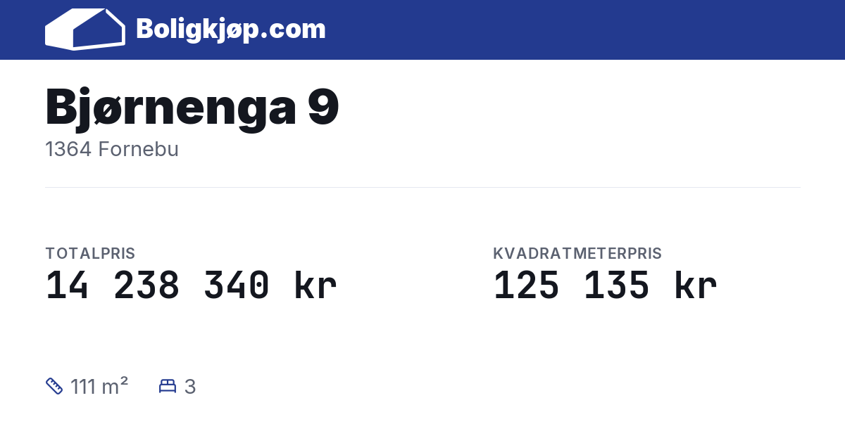 Bjørnenga 9, 1364 Fornebu - totalpris og kvadratmeterpris fra Boligkjøp.com