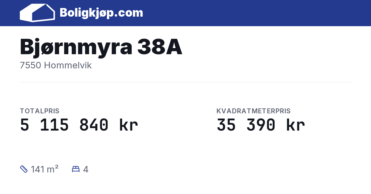 Bjørnmyra 38A, 7550 Hommelvik - totalpris og kvadratmeterpris fra Boligkjøp.com