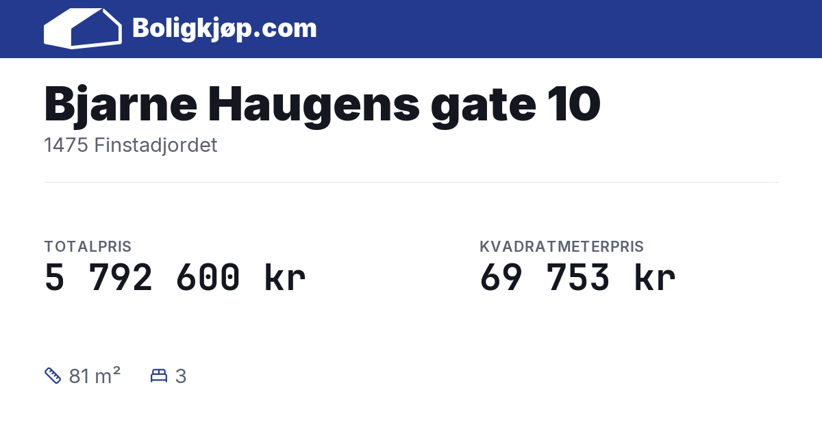 Bjarne Haugens gate 10, 1475 Finstadjordet - totalpris og kvadratmeterpris fra Boligkjøp.com