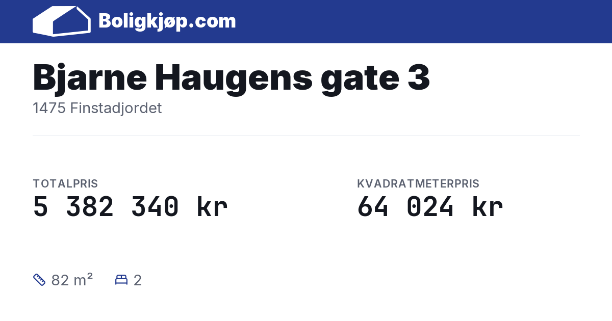 Bjarne Haugens gate 3, 1475 Finstadjordet - totalpris og kvadratmeterpris fra Boligkjøp.com