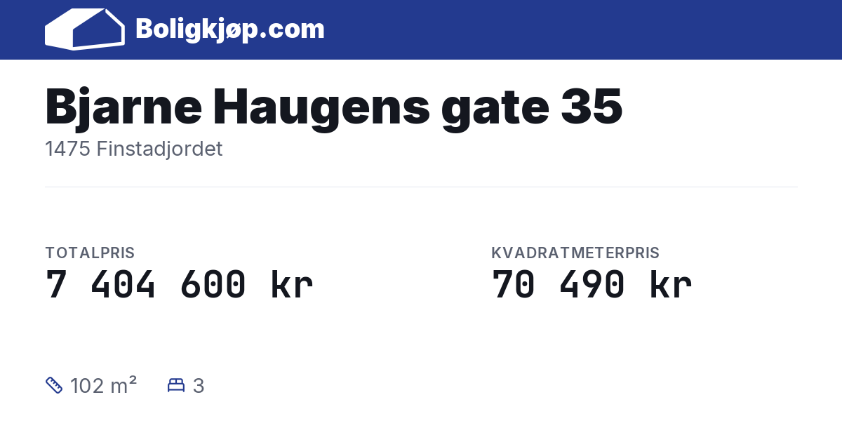 Bjarne Haugens gate 35, 1475 Finstadjordet - totalpris og kvadratmeterpris fra Boligkjøp.com