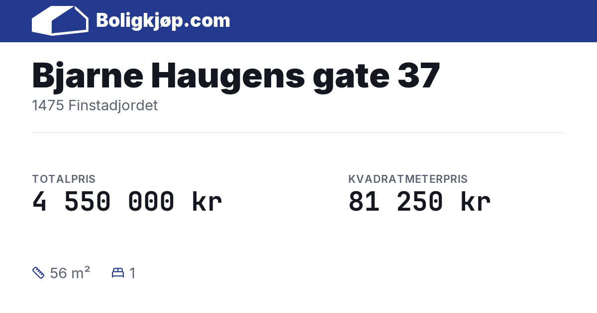 Bjarne Haugens gate 37, 1475 Finstadjordet - totalpris og kvadratmeterpris fra Boligkjøp.com