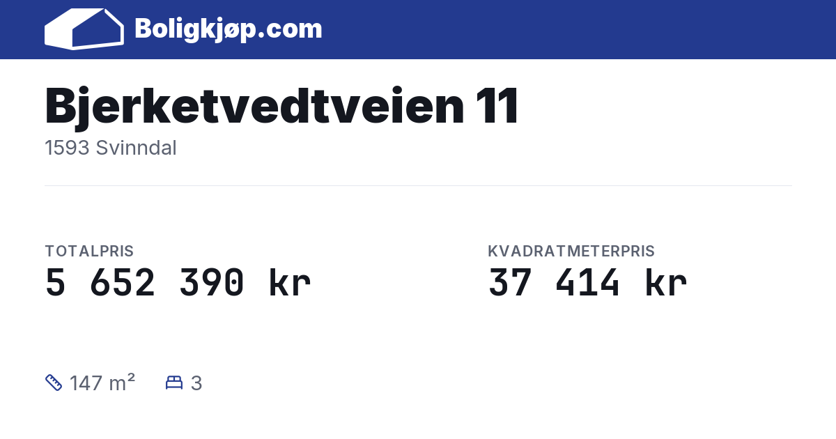 Bjerketvedtveien 11, 1593 Svinndal - totalpris og kvadratmeterpris fra Boligkjøp.com