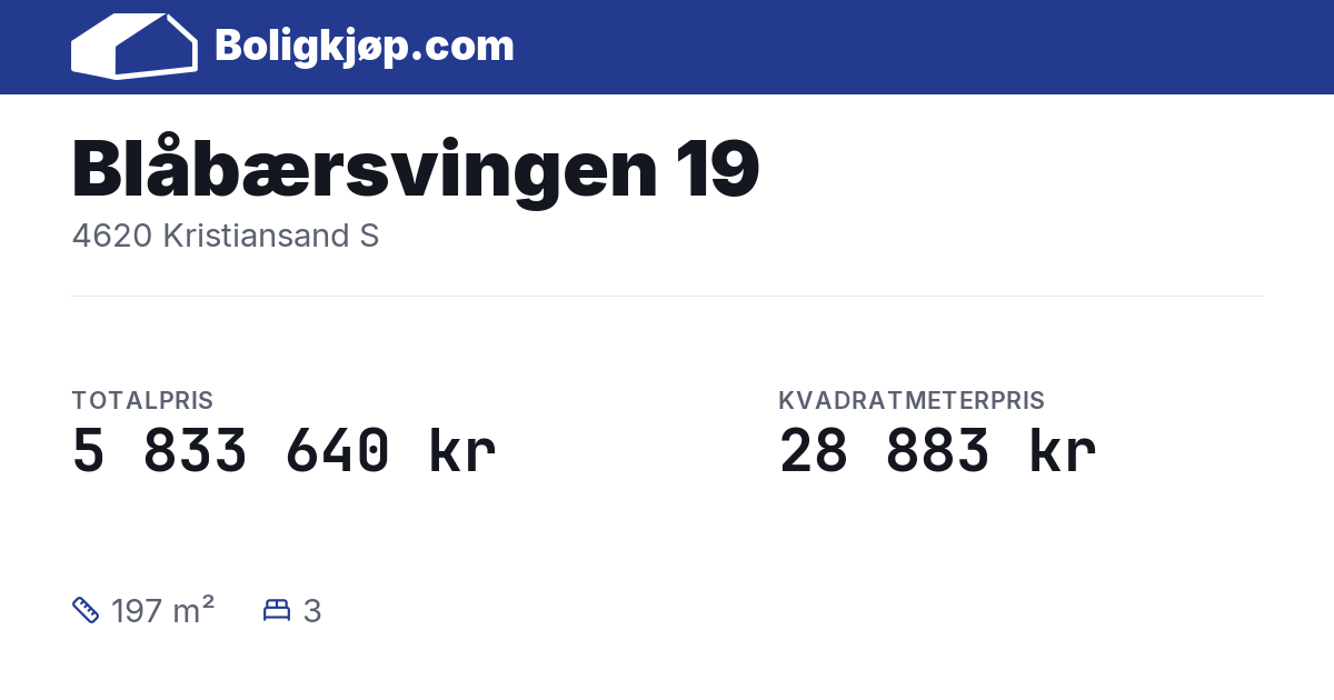 Blåbærsvingen 19, 4620 Kristiansand S - totalpris og kvadratmeterpris fra Boligkjøp.com