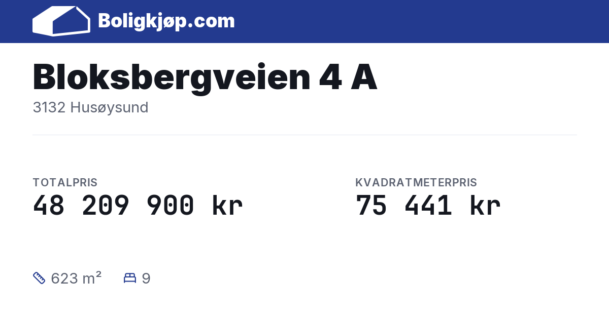 Bloksbergveien 4 A, 3132 Husøysund - totalpris og kvadratmeterpris fra Boligkjøp.com