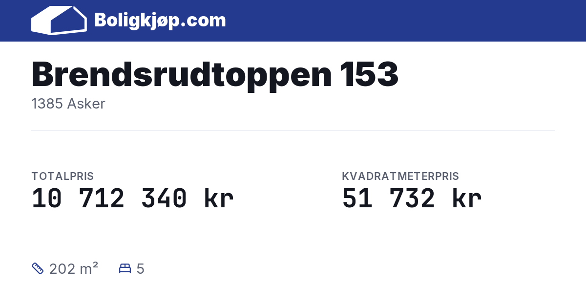 Brendsrudtoppen 153, 1385 Asker - totalpris og kvadratmeterpris fra Boligkjøp.com