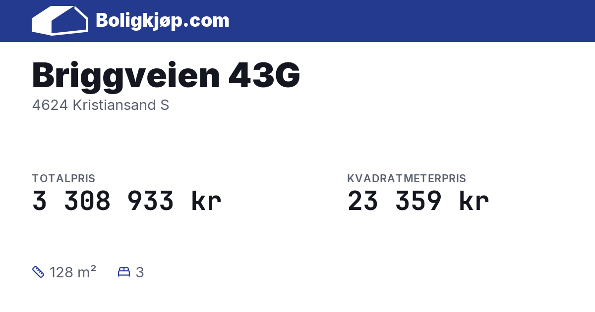 Briggveien 43G, 4624 Kristiansand S - totalpris og kvadratmeterpris fra Boligkjøp.com
