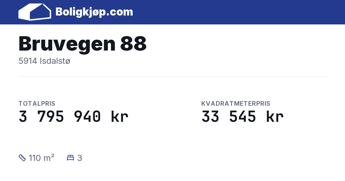 Bruvegen 88, 5914 Isdalstø - totalpris og kvadratmeterpris fra Boligkjøp.com