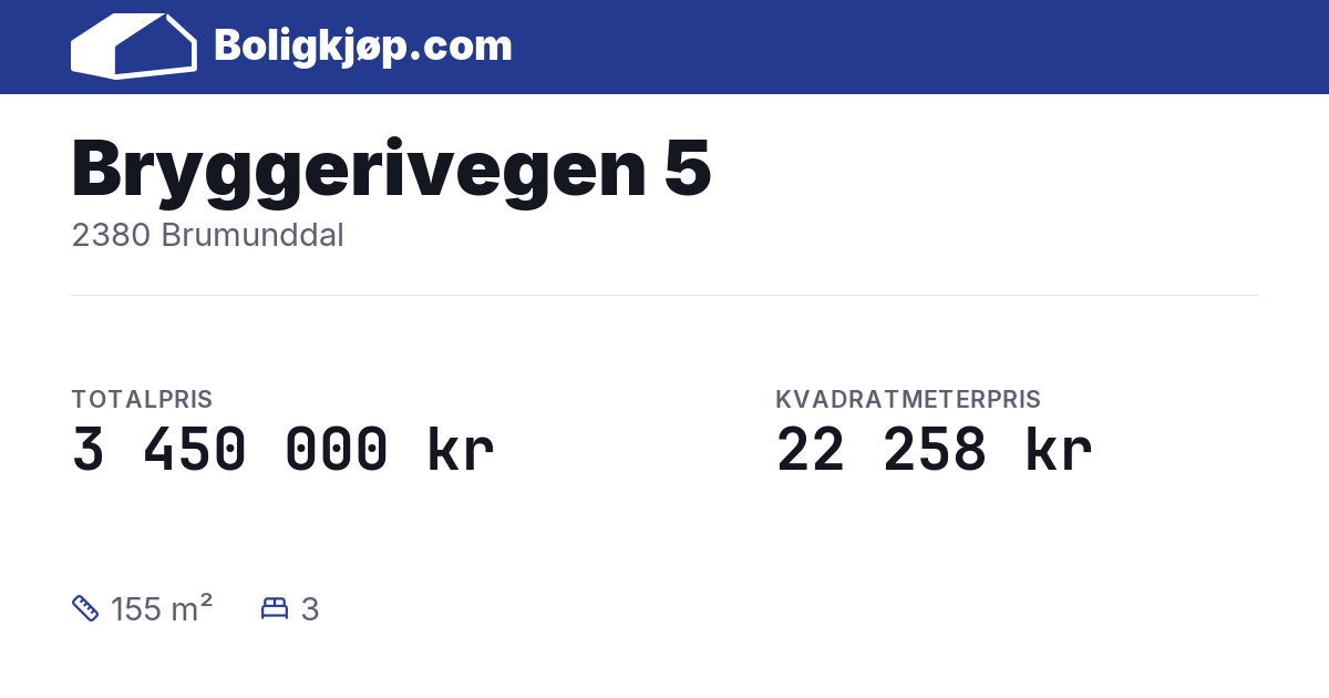 Bryggerivegen 5, 2380 Brumunddal - totalpris og kvadratmeterpris fra Boligkjøp.com