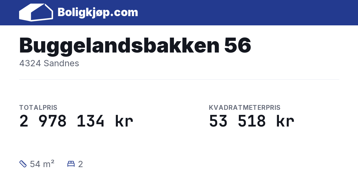 Buggelandsbakken 56, 4324 Sandnes - totalpris og kvadratmeterpris fra Boligkjøp.com