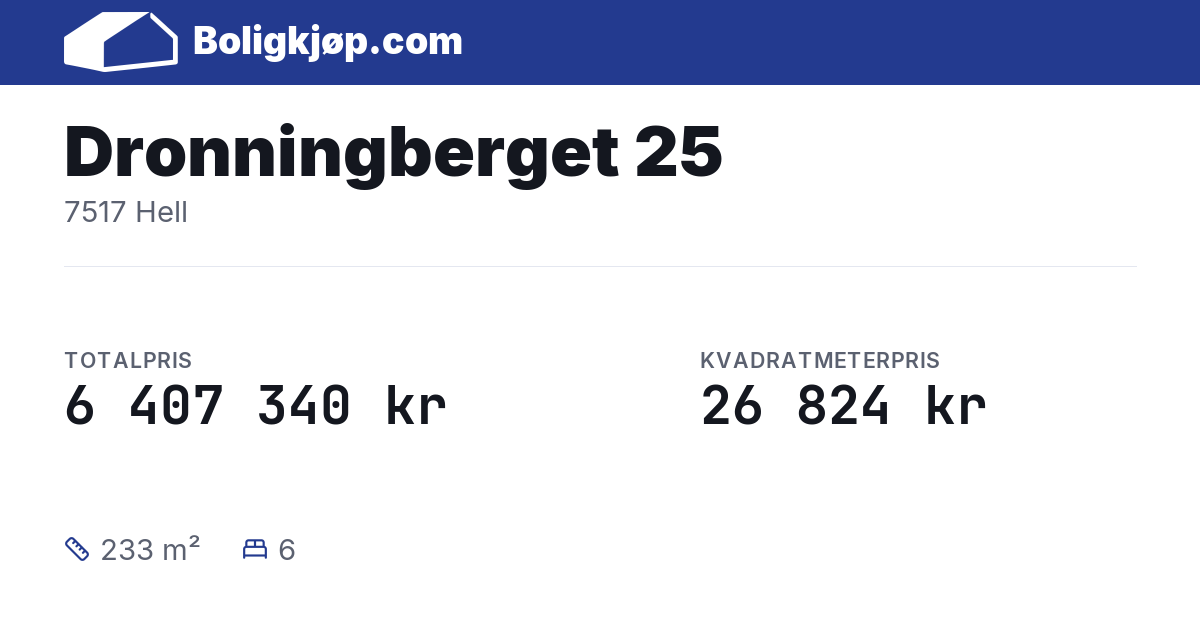 Dronningberget 25, 7517 Hell - totalpris og kvadratmeterpris fra Boligkjøp.com