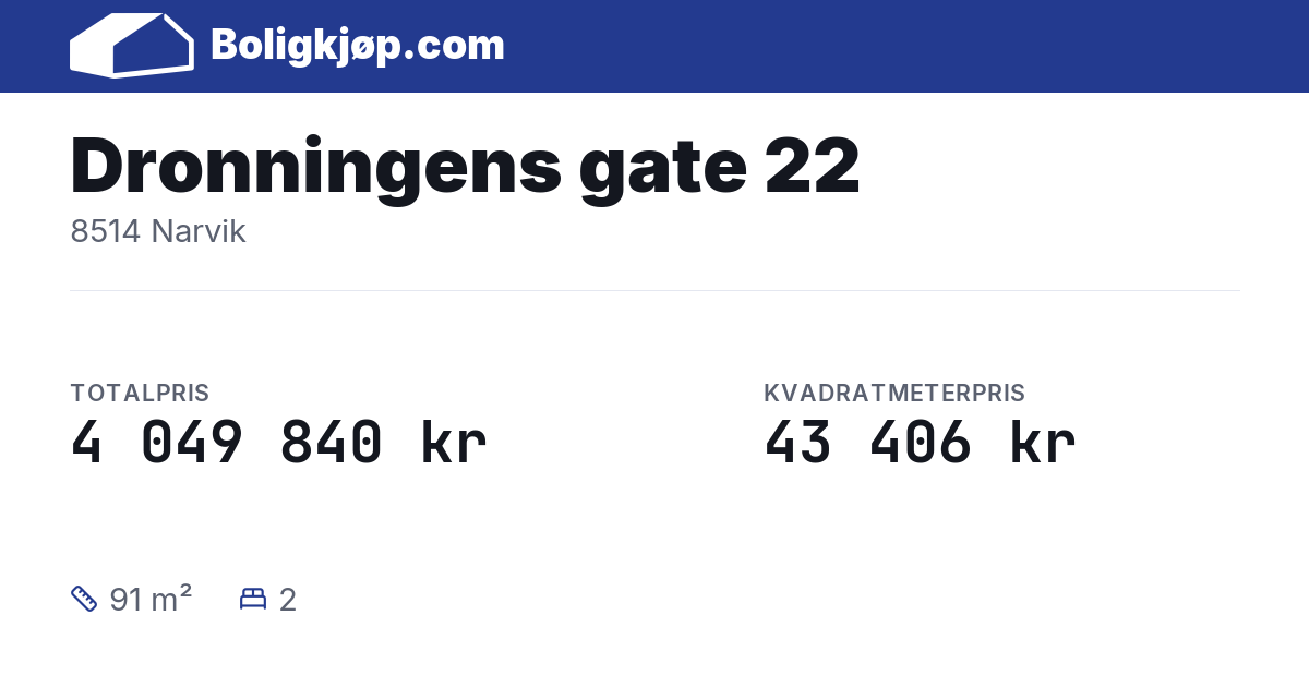 Dronningens gate 22, 8514 Narvik - totalpris og kvadratmeterpris fra Boligkjøp.com