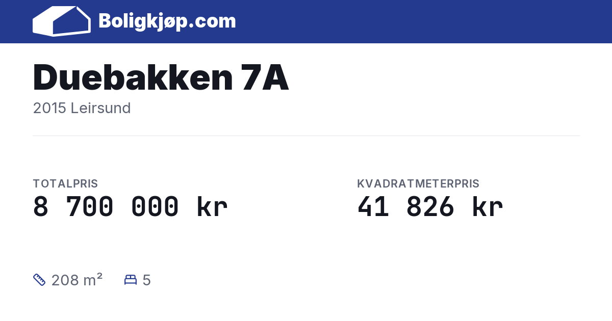 Duebakken 7A, 2015 Leirsund - totalpris og kvadratmeterpris fra Boligkjøp.com