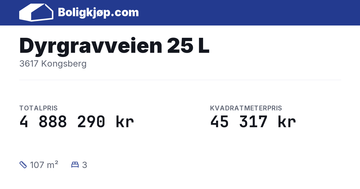 Dyrgravveien 25 L, 3617 Kongsberg - totalpris og kvadratmeterpris fra Boligkjøp.com