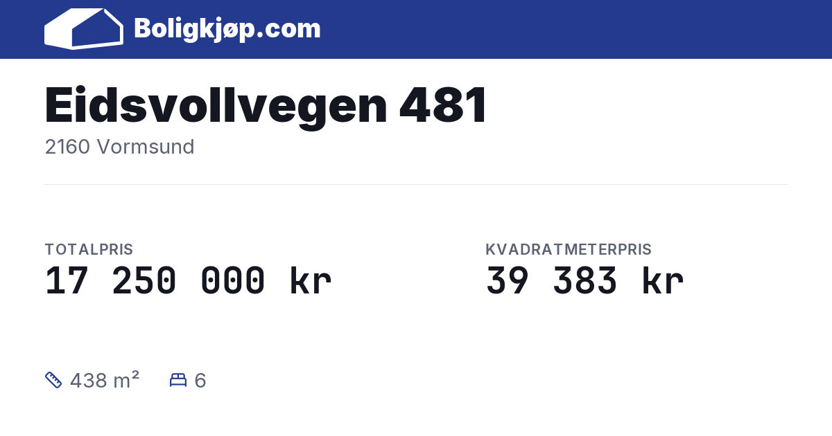 Eidsvollvegen 481, 2160 Vormsund - totalpris og kvadratmeterpris fra Boligkjøp.com