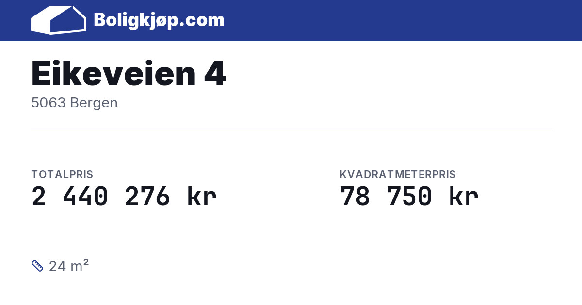 Eikeveien 4, 5063 Bergen - totalpris og kvadratmeterpris fra Boligkjøp.com