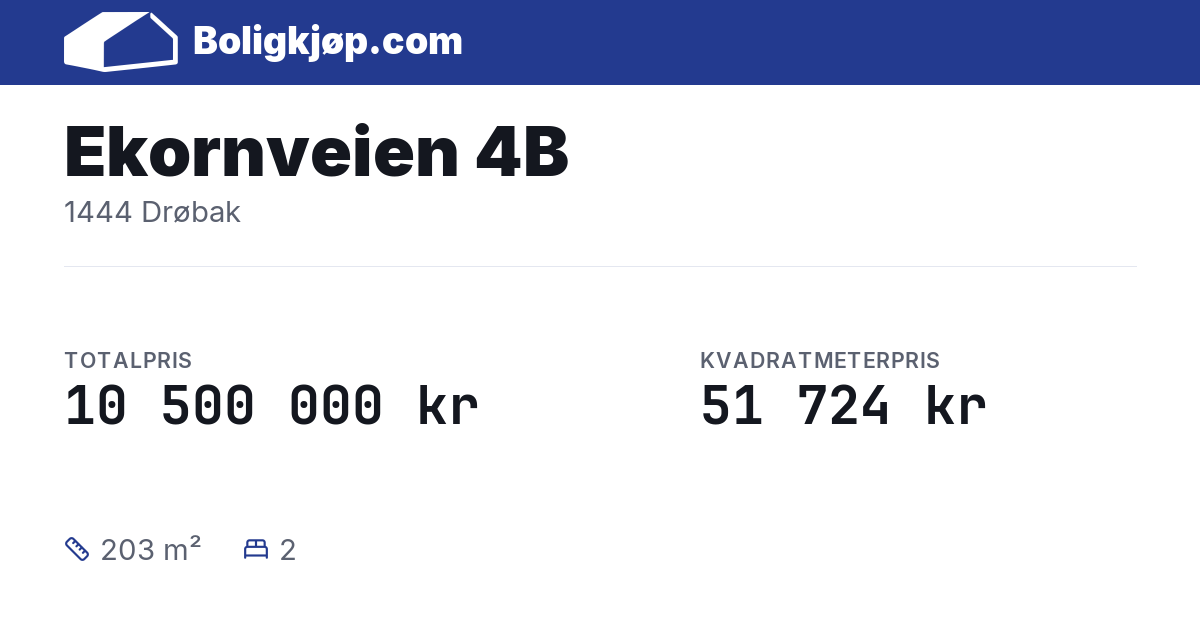 Ekornveien 4B, 1444 Drøbak - totalpris og kvadratmeterpris fra Boligkjøp.com