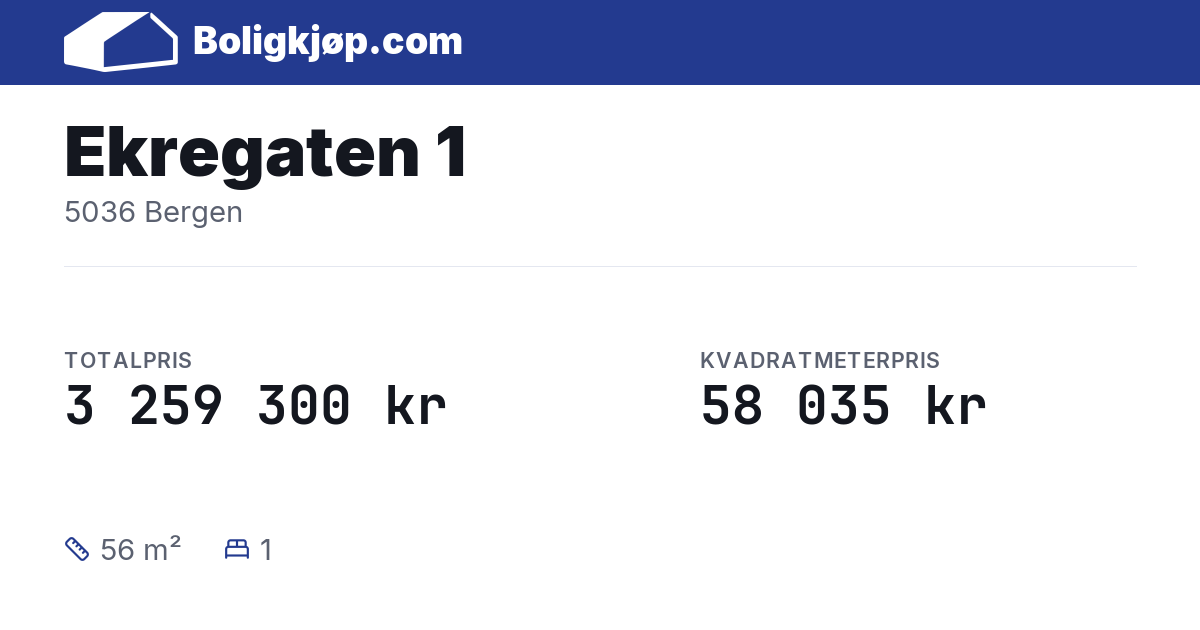 Ekregaten 1, 5036 Bergen - totalpris og kvadratmeterpris fra Boligkjøp.com