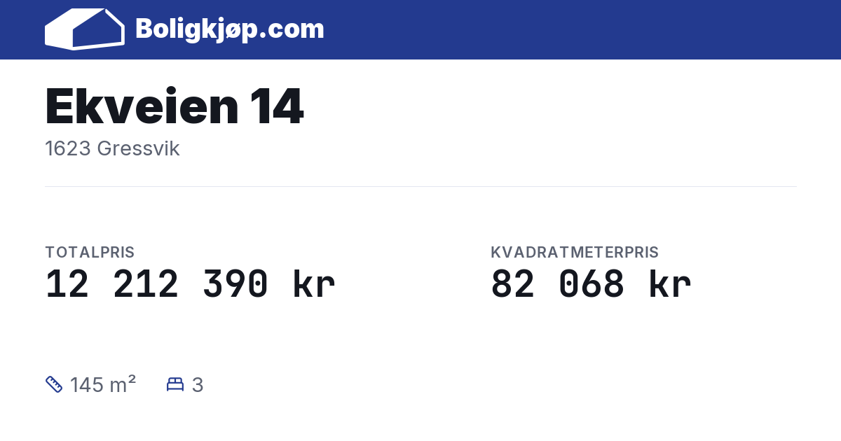 Ekveien 14, 1623 Gressvik - totalpris og kvadratmeterpris fra Boligkjøp.com
